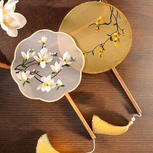 刺绣团扇古风扇子古风团扇子舞蹈扇古典舞扇子双面绣团扇舞蹈专用