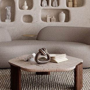 侘寂风洞石茶几家用客厅小户型中简约现代大理石网红异形茶台矮桌