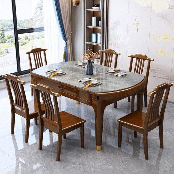 新中式实木岩板餐桌椅组合方圆两用餐桌家用小户型伸缩折叠吃饭桌,住宅家具,岩板餐桌,淘宝优惠券,粉丝福利购,淘宝优惠卷