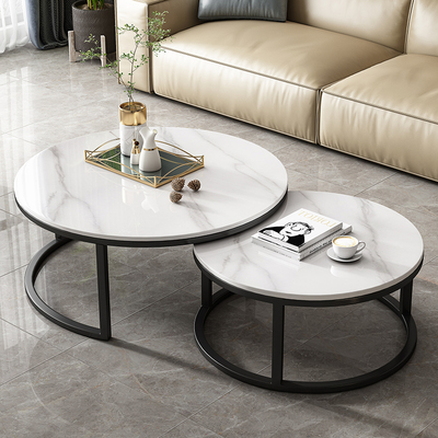 岩板茶几轻奢意式简约现代伸缩储物圆形小茶几客厅家用小户型茶桌