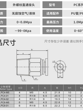 气动气管快速接头PC4PC6PC8PC10PC12PC16带01螺纹M5快插02分03 04