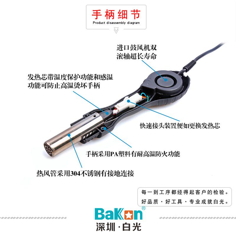 白光风枪手柄SBK 850B 850D 701D 8586 拆焊台手机电脑维修热风枪