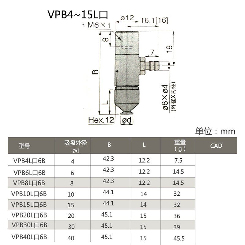 真空吸盘侧进金具支架VPB46/8/10/15/20/30/40LS/N6B