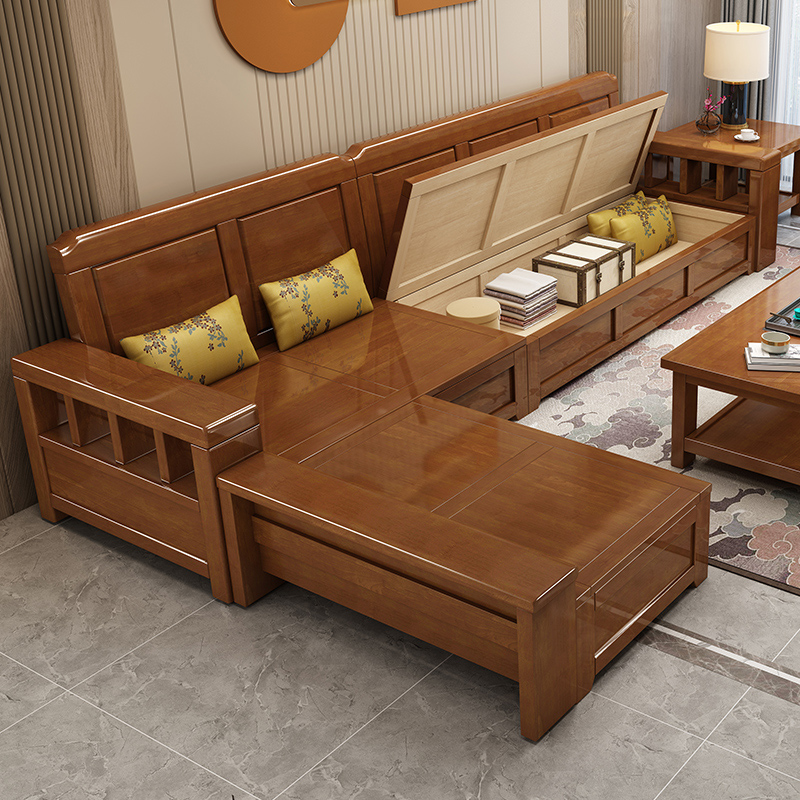 中式沙发现代客厅全实木组合家具冬夏两用储物小户型123实木沙发