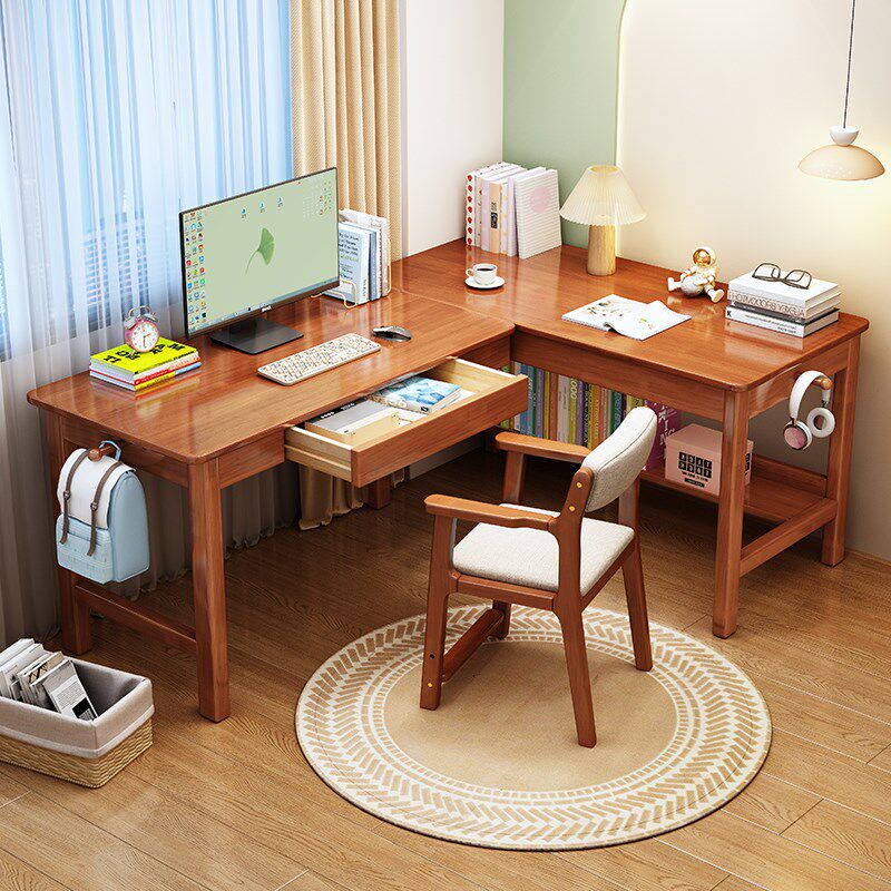 转角书桌中小学生家用电脑桌子卧室工作台式简约实木办公桌椅套装