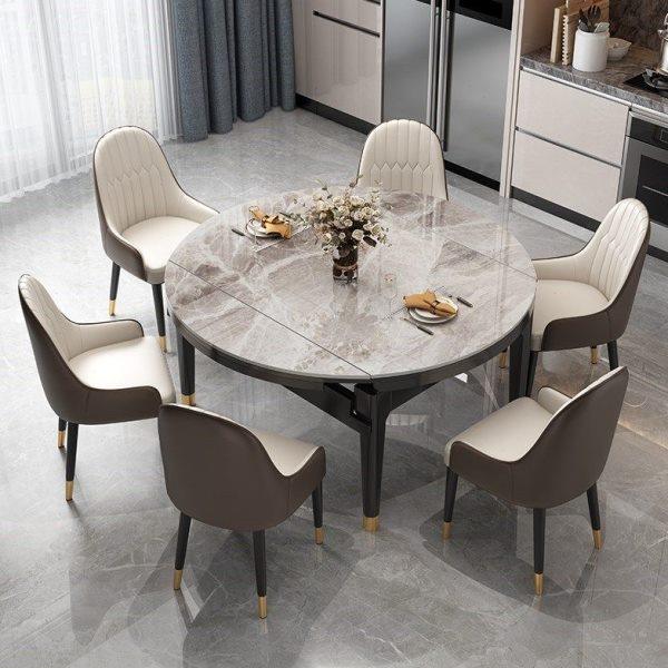 岩板餐桌伸缩折叠可变圆桌现代简约轻奢家用经济型电磁炉实木饭桌,住宅家具,岩板餐桌,淘宝优惠券,粉丝福利购,淘宝优惠卷