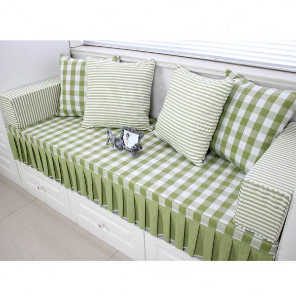 韩式田园飘窗垫窗台垫绿色格子海绵垫坐垫木质沙发垫定做定制包邮