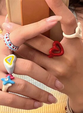 戒指女粗胖手大号稀奇古怪的戒y指韩系戒指独特漂亮戒指甜美彩色