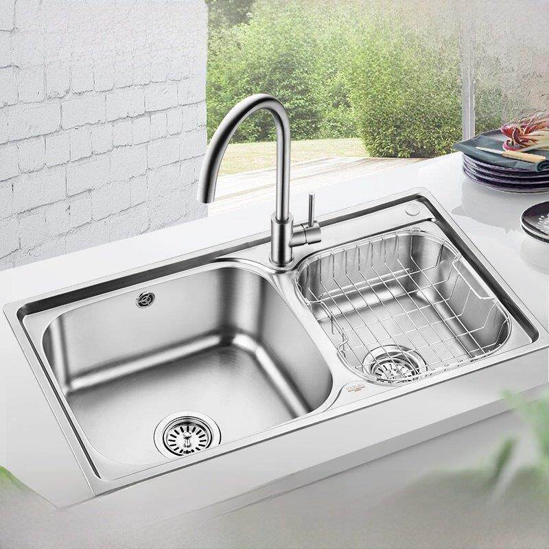 欧琳水槽双槽套餐 厨房洗菜盆 304不锈钢加厚水槽 76420 82450