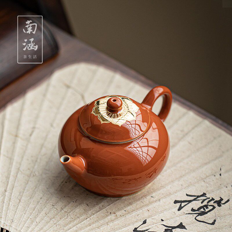南涵矾红古莲纹茶壶小号复古手抓壶手工家用功夫茶具禅意单壶泡茶