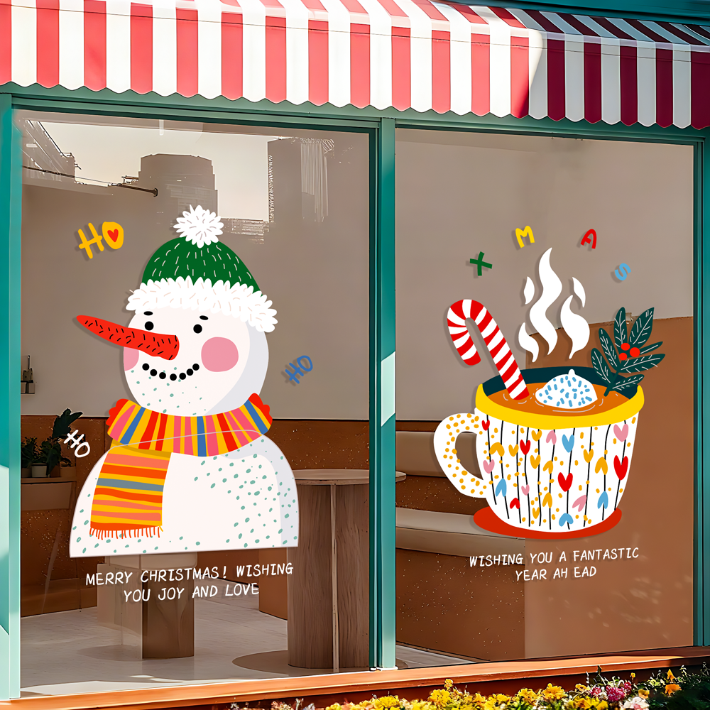 雅彦新款圣诞雪人咖啡杯装饰贴纸