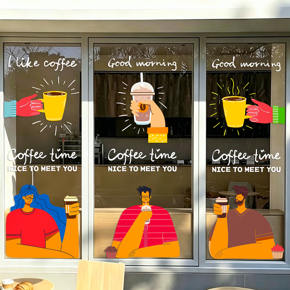 咖啡店网红橱窗贴画COFFEE创意玻璃门海报广告贴纸静电透明UV免胶