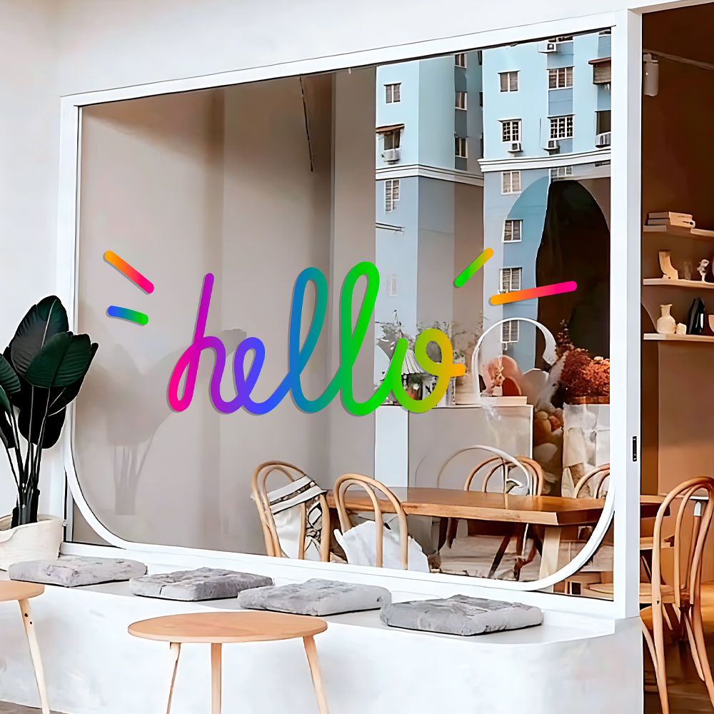 甜品店玻璃贴纸hello英文字母时尚防撞装饰创意推拉门贴静电贴画