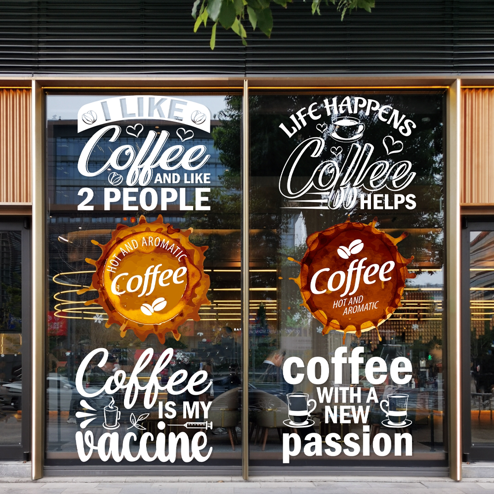 美式复古咖啡玻璃贴纸奶茶咖啡店橱窗美化coffee海报广告装饰贴画
