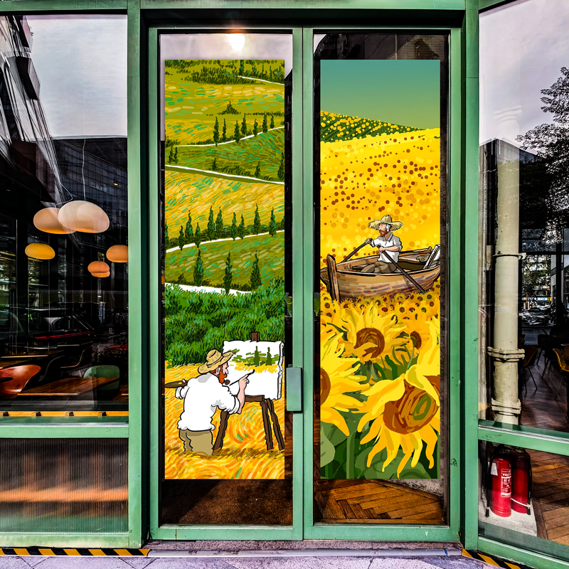 雅彦梵高星空系列玻璃门贴纸