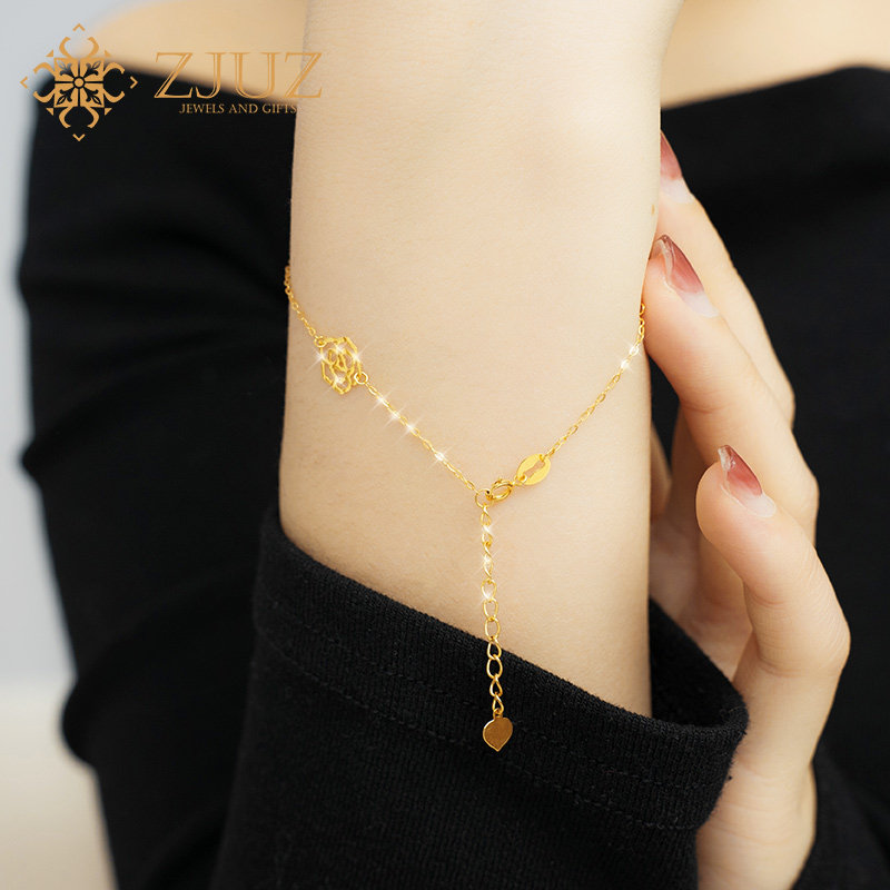 ZJUZ玫瑰山茶花18K金花韵手链小清新彩金2025新款女士送女友礼物