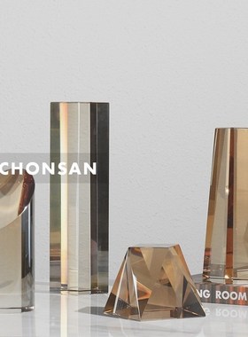 简约现代轻奢几何水晶茶色软装饰品样板房间售楼处家居Z玄关柜摆