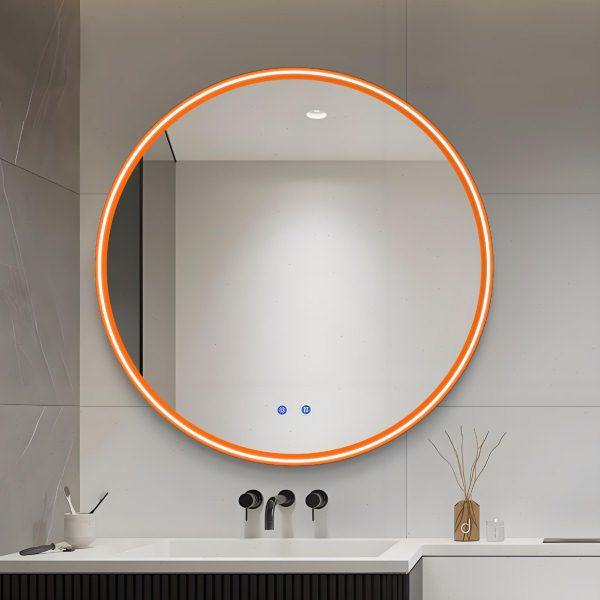 居家可触摸橙色发光浴室镜子简约圆形清除雾智能镜浴室镜防雾,家装主材,智能浴室镜,淘宝优惠券,粉丝福利购,淘宝优惠卷