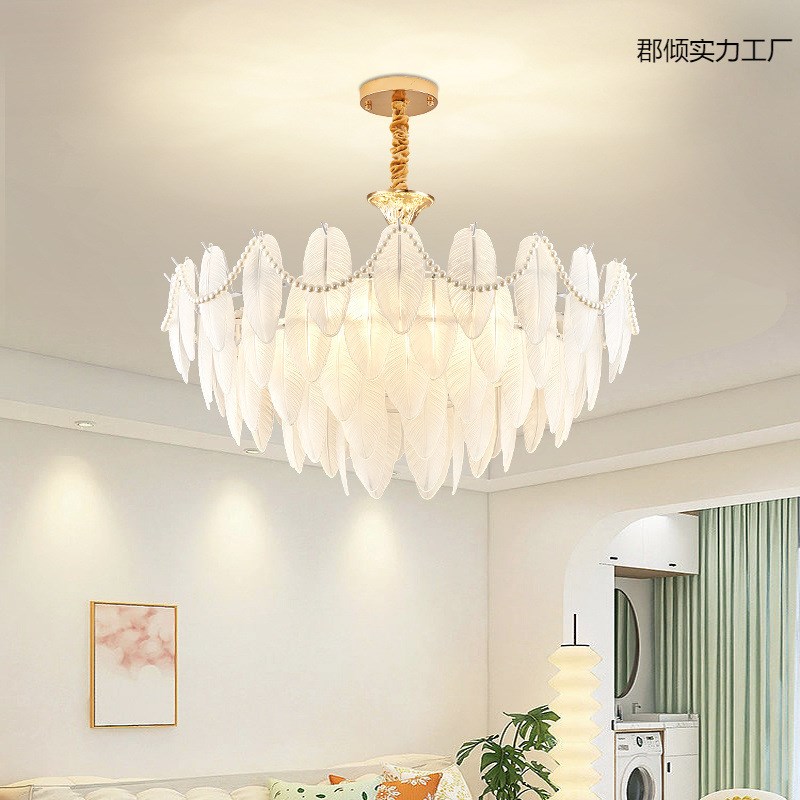 新款羽毛客厅灯轻奢欧式吊灯客厅餐厅灯组合法Q式套餐卧室灯灯现