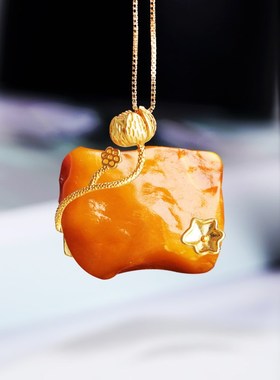 S925纯银吊坠空托镶嵌随形宝石蜜蜡琥珀绿松石莲T花鎏金古法银项