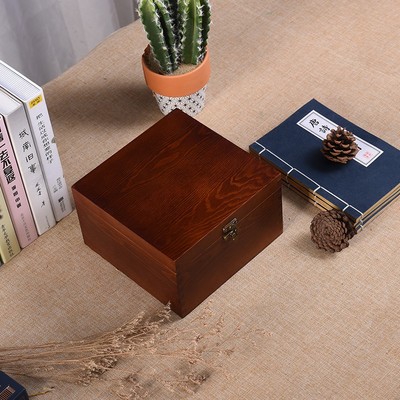 木盒子复古带锁证件储物盒桌面收纳盒杂物家用密S码小木箱木质定