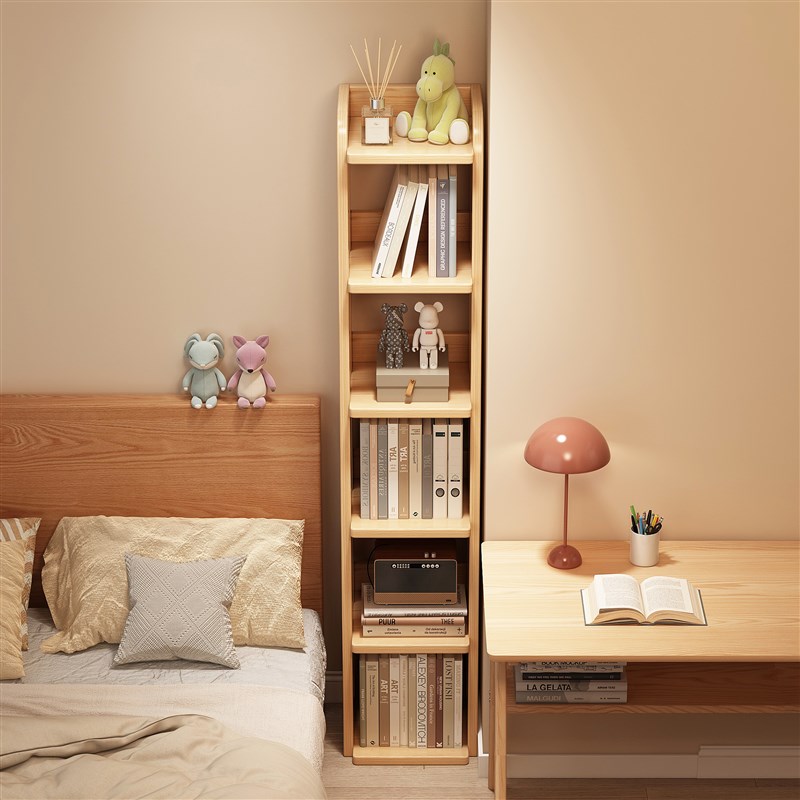 卧室床头置物转角书架一体靠墙拐角收纳实木书柜T窄缝床头柜替代