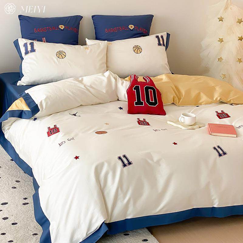男孩运动风100S床长绒儿棉床单四件套篮球全棉被套罩童卡YC96通用,床上用品,床品套件/四件套/多件套,淘宝优惠券,粉丝福利购,淘宝优惠卷