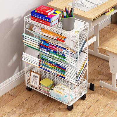 大容量书学架移动带轮多生层物铁艺置架落地书本收纳架书UTS桌旁