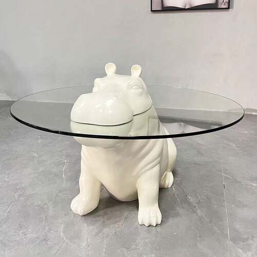 河马茶几别墅造型茶台家用客厅玻璃动物创意摆件小茶桌异形茶几