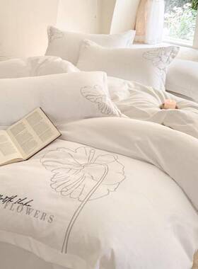 y*J酒店民宿床品四件套宾馆纯白色床上用品布草加厚贡缎60三