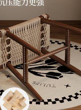 中古妆实化妆凳家用卧室妆台凳复古木梳妆椅创意绳梳编GJR凳轻奢