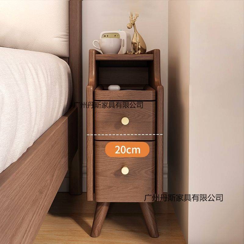 床头柜纯全实木胡桃色小型超窄整装小户型卧室夹缝柜储物边柜25CM