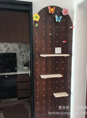 中古风实木板壁洞挂收纳架墙上实木胡桃色IEJ挂板质洞墙木面展示