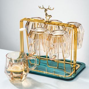 冷水壶钻石高级感玻璃水杯家用套装客厅凉水壶杯子杯架轻奢耐高温