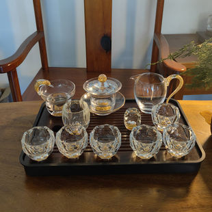 水晶玻璃茶具套装灌金箔轻奢盖碗整套功夫茶具茶杯高端家用定制