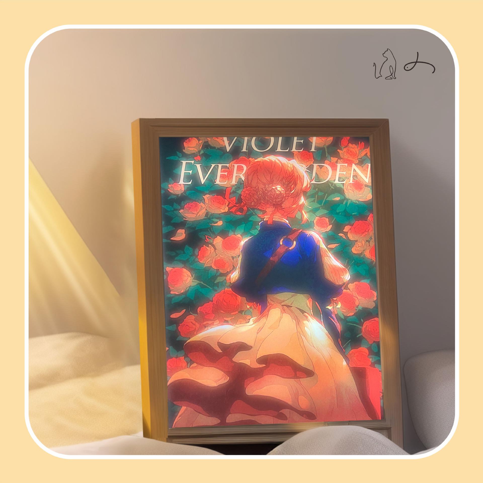 实木装饰画永恒花园薇尔莉特卧室摆件礼品灯光画壁画创意创意灯