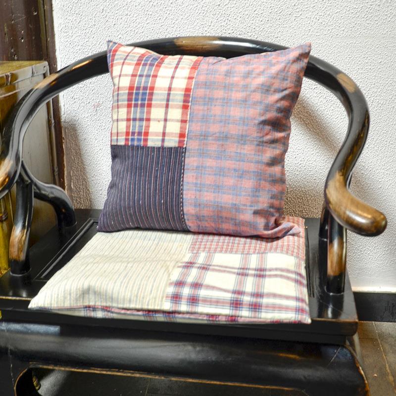 丹凤布艺：中式家居布艺手织布拼布抱枕手工钉线靠垫抱枕坐垫套装