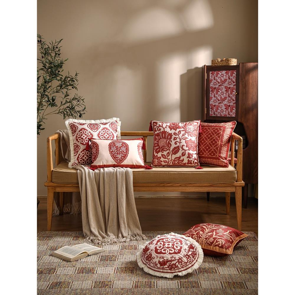 A6L亚尼沙抱枕靠垫装饰沙发客厅红色婚庆靠枕新中式床头靠背腰枕