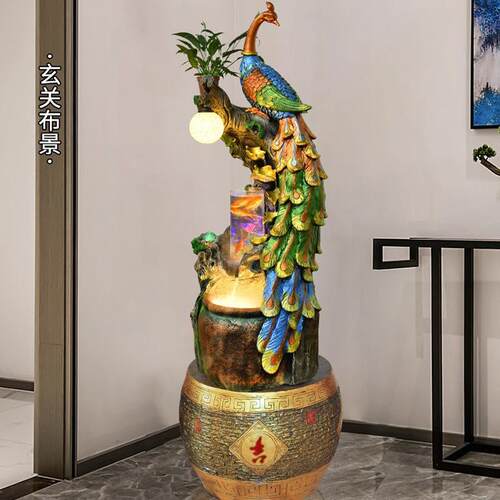 高档摆件室内玄关凤鸣孔雀加湿器客厅送礼家居落地流水喷泉