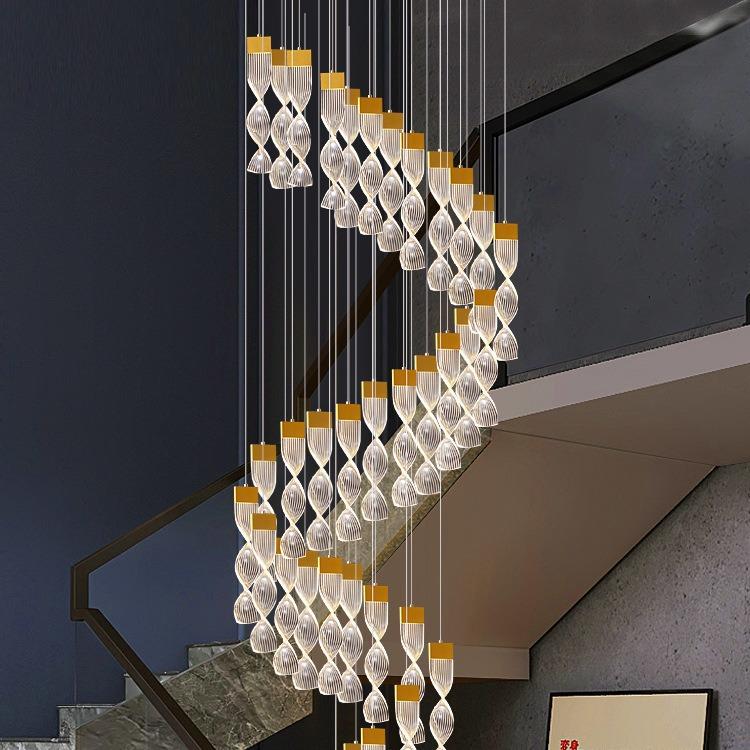 复式楼loft中空客厅灯别墅楼梯吊灯2021年新款挑空大厅亚克力吊灯