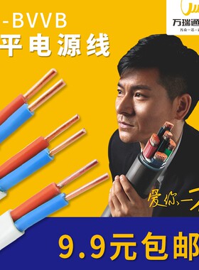 国标BVVB二芯铜芯护套线2*1.5/2.5/4平方2芯电源电线白色扁平零卖