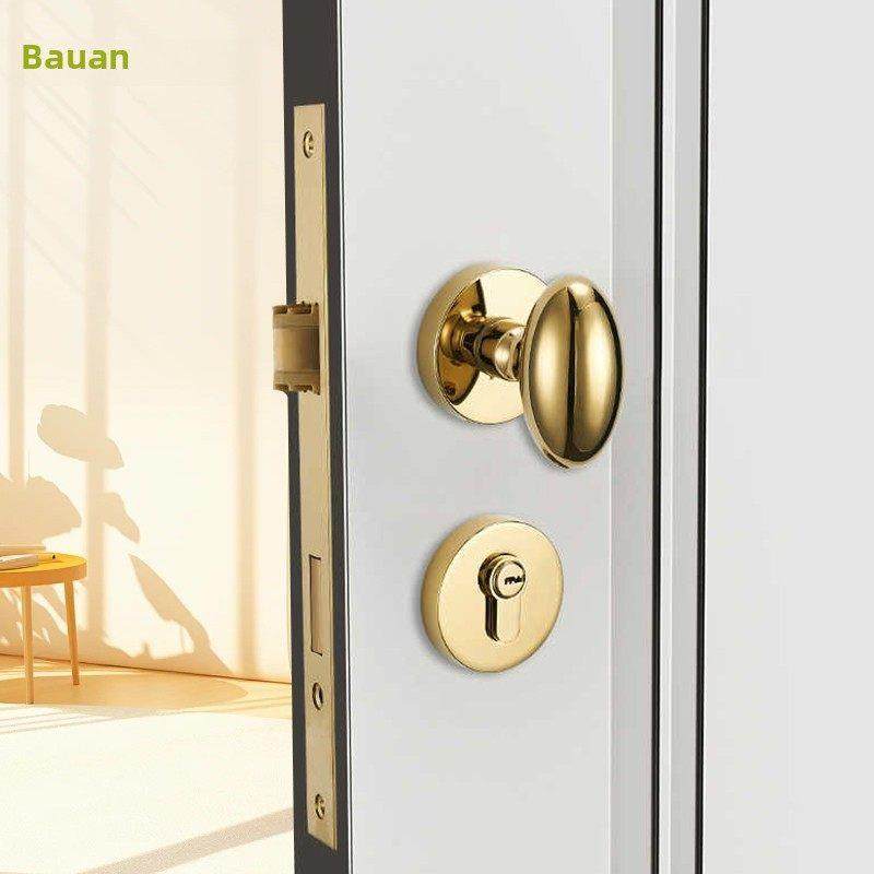 百健门锁室内简易磁静音双门把手卧室金劈鹅蛋银木门锁