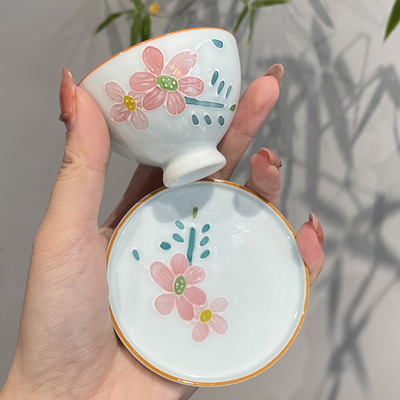 惊蛰 手绘堆雕沉香杯白瓷茶杯陶瓷个人杯泡茶杯茶具品茗杯垫组