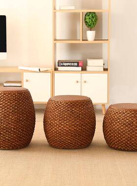 J室^藤中式实木化妆鼓矮家草凳用客厅沙发茶坐凳圆坐942墩古筝琴备