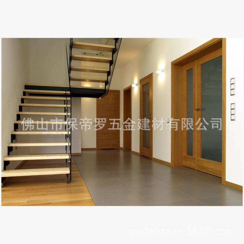 铁艺 不锈钢 立柱 栏杆 钢木楼梯 双梁 家用简约风格