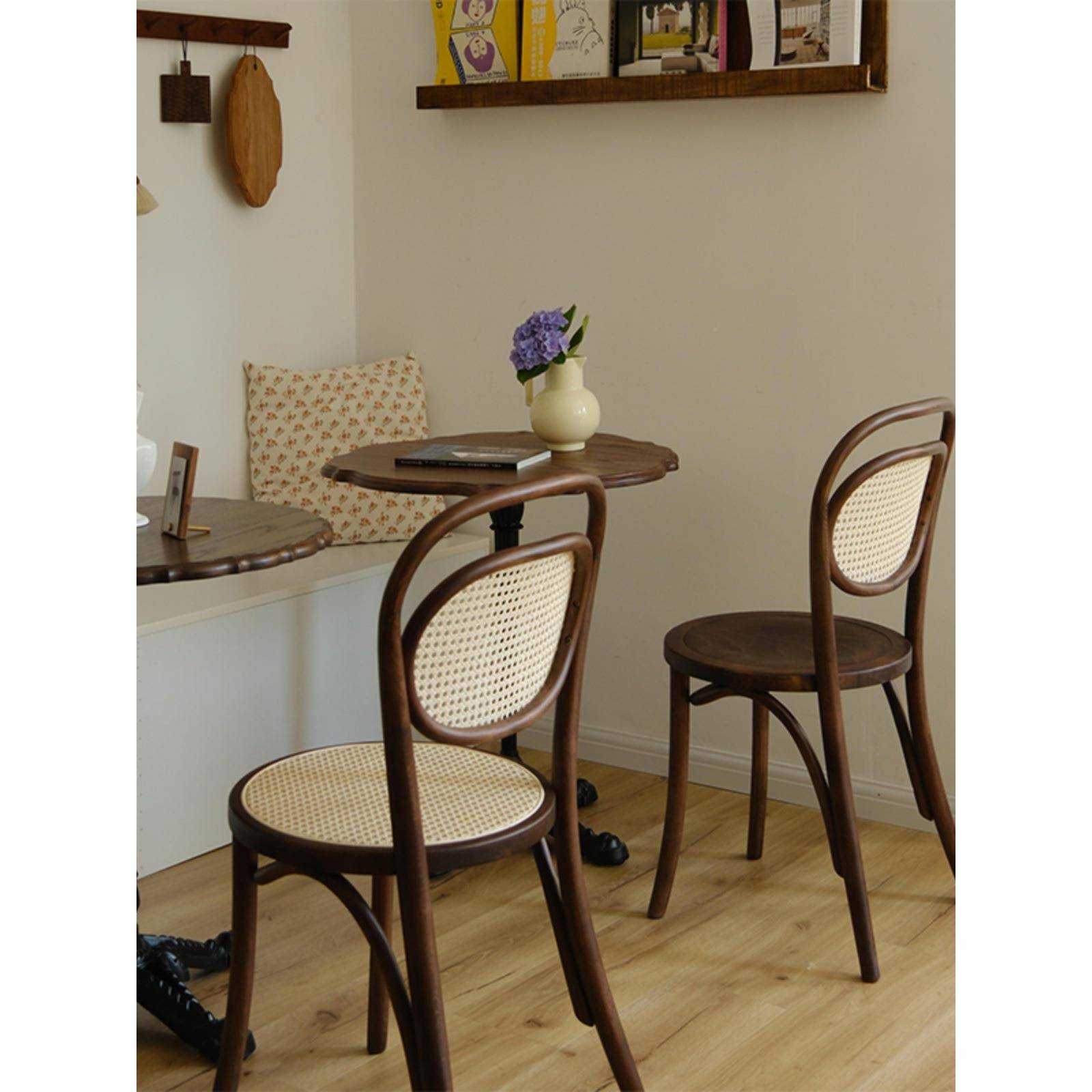 法式复古闲实木餐椅美式藤编椅子家桌椅用中古tx1靠背椅轻奢休餐m