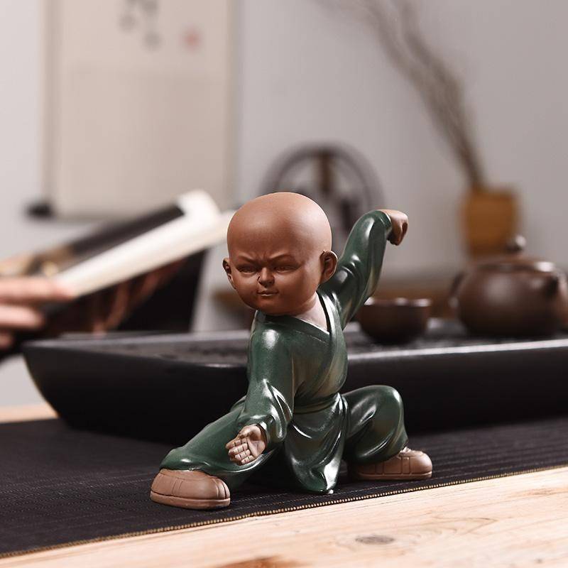 茶宠功夫小和尚摆件精品可养太极茶具茶桌八式人物禅意办公室装饰