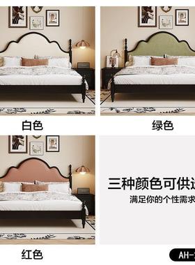 中古风实双人床1.8黑色法式复古木风主户QLU卧物1.5米小型储软包