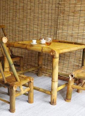 复古庭院桌竹桌椅组合竹椅子老式竹外子户方桌茶ITP品桌茶几竹制