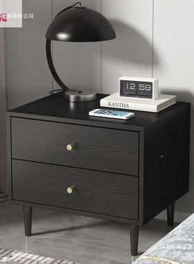 2025轻奢新款黑实木色床柜头锁指纹大容量床头收纳储物家用小CAY